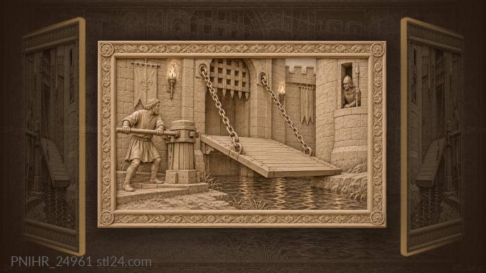 Castle drawbridge lowering by night 3d STL model