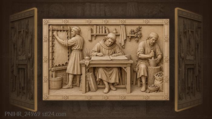 Medieval scriptorium work and learning 3d STL model