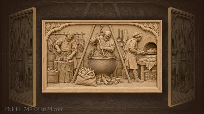 Camp cook and field bakery scene 3d STL model