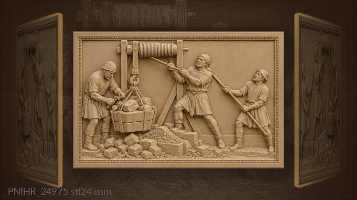 Winchman hauling stone bucket up wall 3d STL model