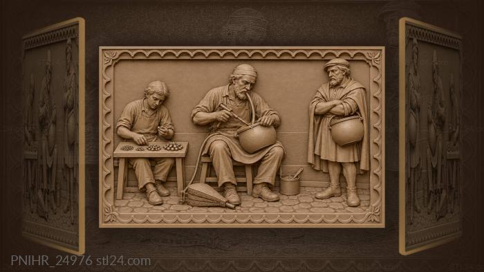 Tinker mending pots with helper customer 3d STL model