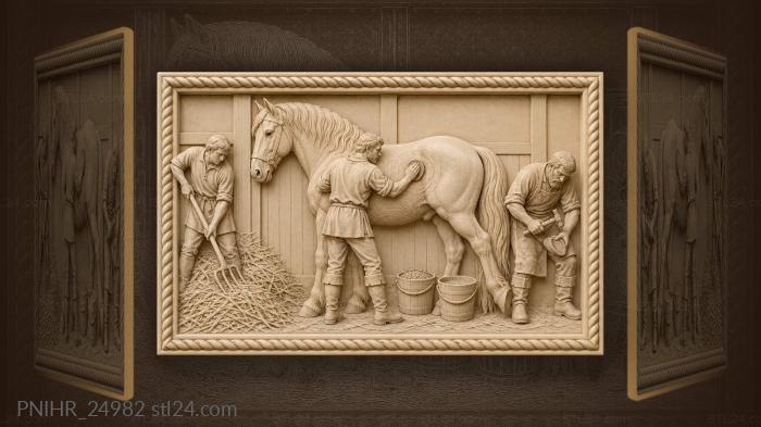Horse grooming stable scene 3d STL model