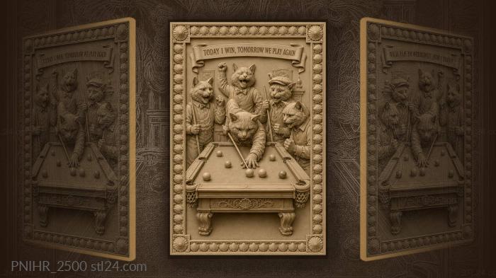 Cats raise banner over billiard table 3d STL model