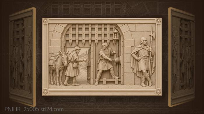 Gatehouse guard with merchant and watchman 3d STL model