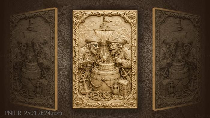 Pirates with cake and white dove 3d STL model