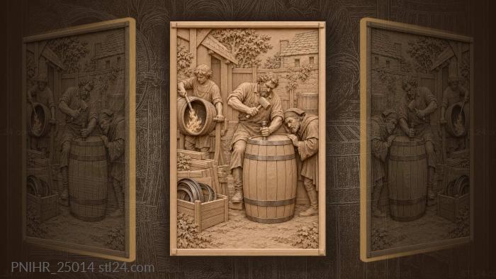 Village cooper crafting wooden barrels 3d STL model