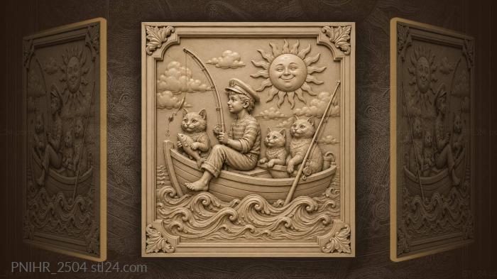 Cats boy sailing sunny waves 3d STL model
