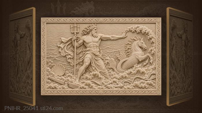Poseidon rising with hippocampus and wave 3d STL model