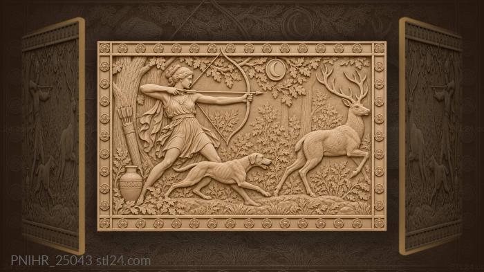 Huntress and stag in forest 3d STL model