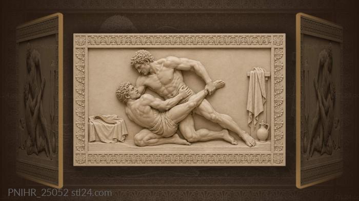 Ancient wrestlers intense athletic struggle 3d STL model