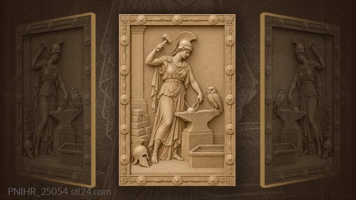 Minerva forging a shield with owl 3d STL model