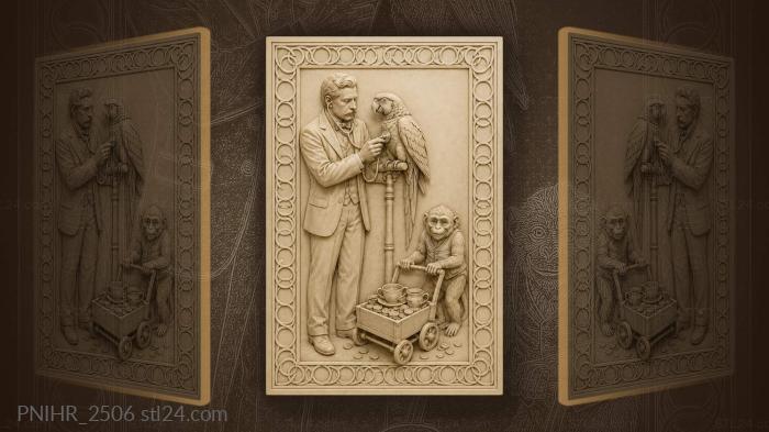 Doctor with parrot monkey teacart 3d STL model