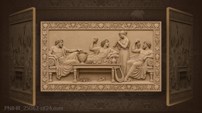 Revelers toast while the lyre waits nearby 3d STL model