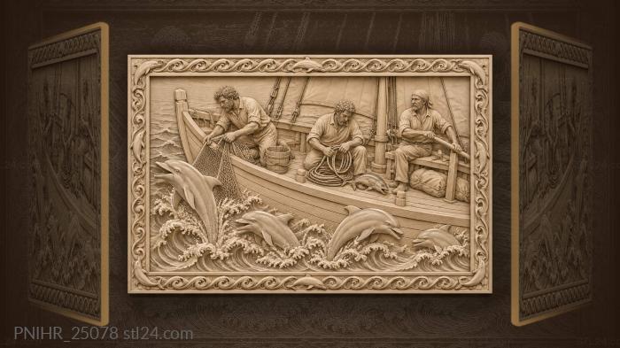 Sailing ship playful dolphins joyful catch 3d STL model