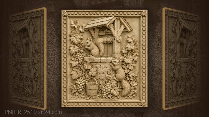 Squirrels by a country well 3d STL model