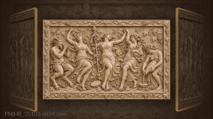 Bacchantes dancing with leopard and satyr 3d STL model