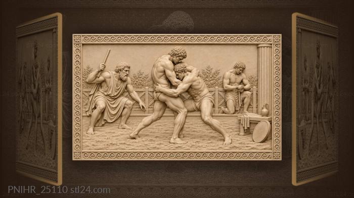 Ancient wrestlers intense athletic competition 3d STL model