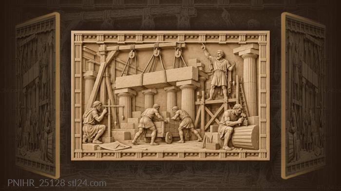 Temple building ancient stonemasons work 3d STL model