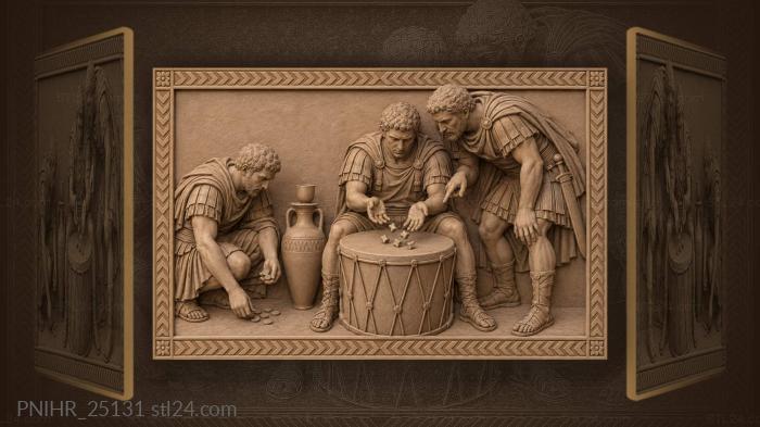 Soldiers gaming with knucklebones and wine 3d STL model
