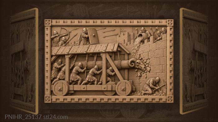 Siege ram attacking city walls 3d STL model