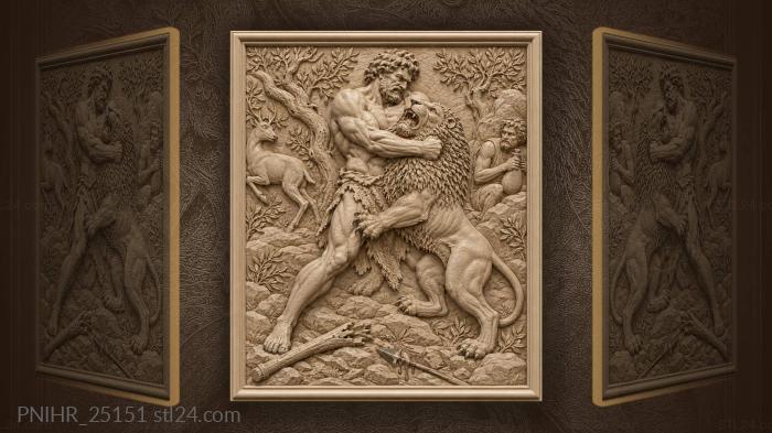 Hercules crushes the beast beside broken weapons 3d STL model