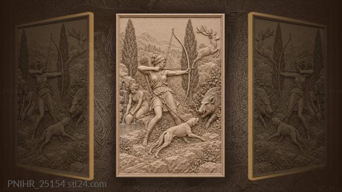 Artemis hunting stag with nymph and boar 3d STL model