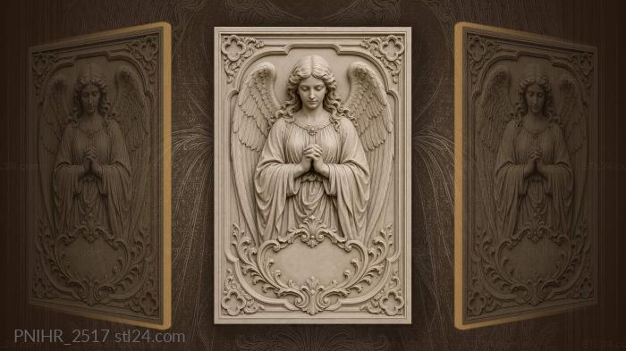 Angel bowing head above ornate cartouche 3d STL model