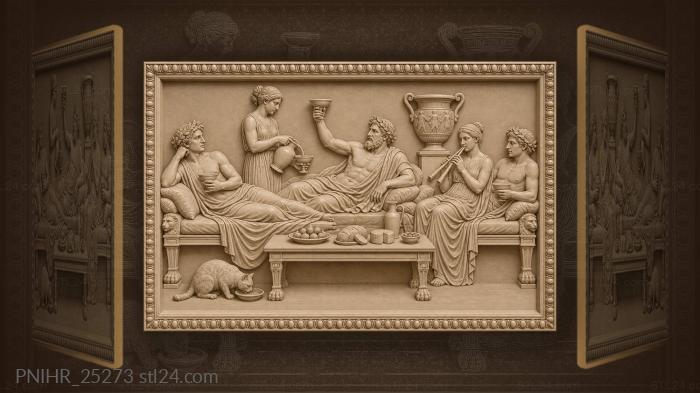 Diners feast as a cat laps below 3d STL model