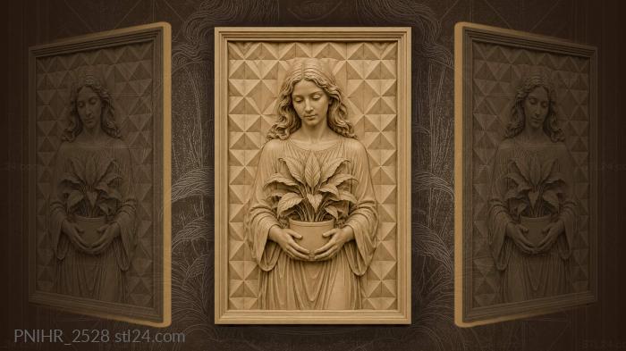 Woman holds a flowerpot on faceted ground 3d STL model