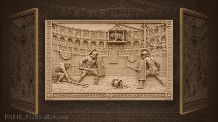 Two murmillos circling a broken helmet 3d STL model
