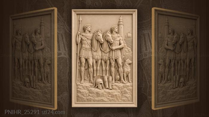 Gemini brothers with horses and beacon 3d STL model