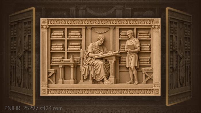Roman scholar with scrolls and scribe 3d STL model