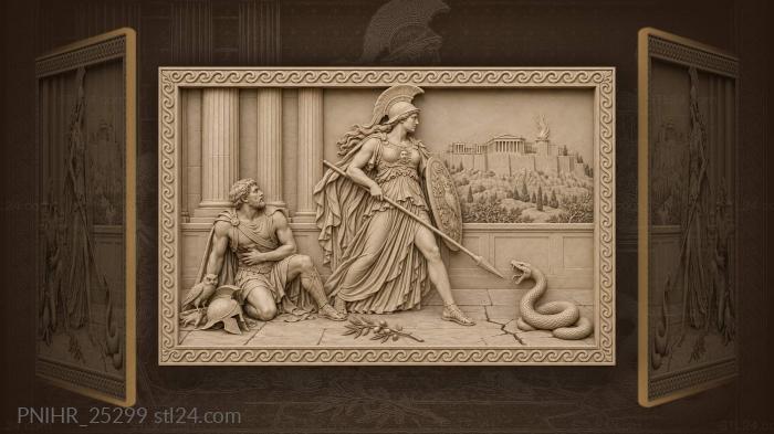 Athena vanquishing serpent temple defense 3d STL model