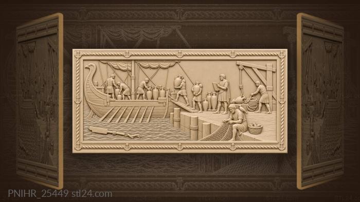 Roman port unloading amphorae bustling scene 3d STL model