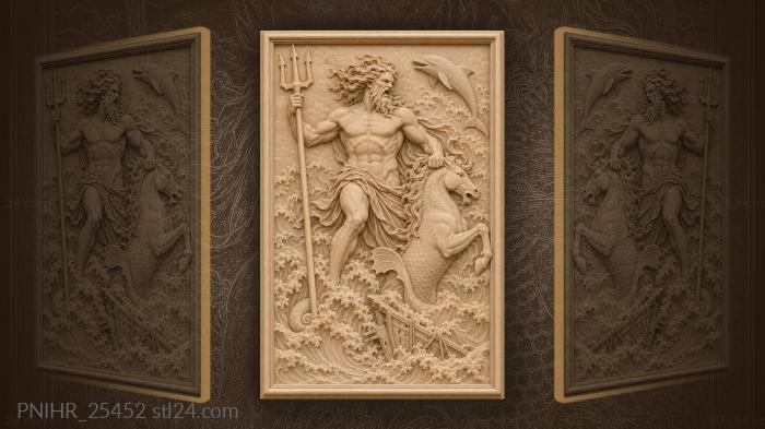Sea god striking the wave with trident 3d STL model