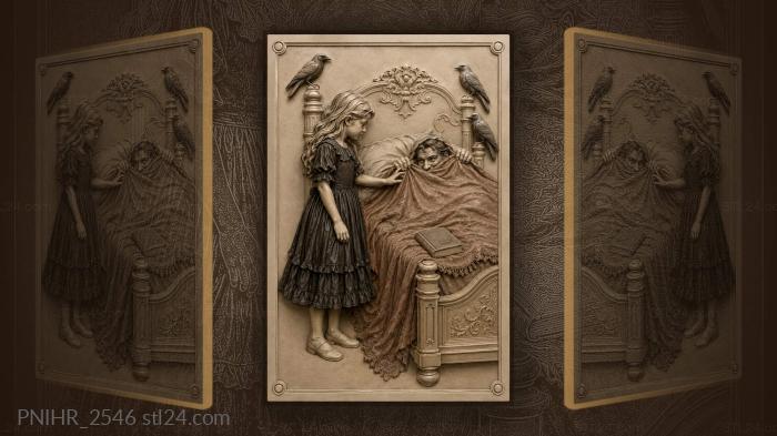 Girl, bed, hidden man, birds 3d STL model