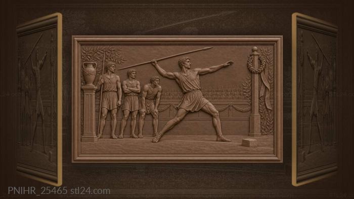 Ancient athletes throwing javelins competition 3d STL model