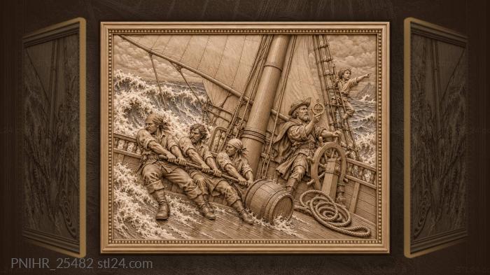 Sailing ship in stormy seas 3d STL model