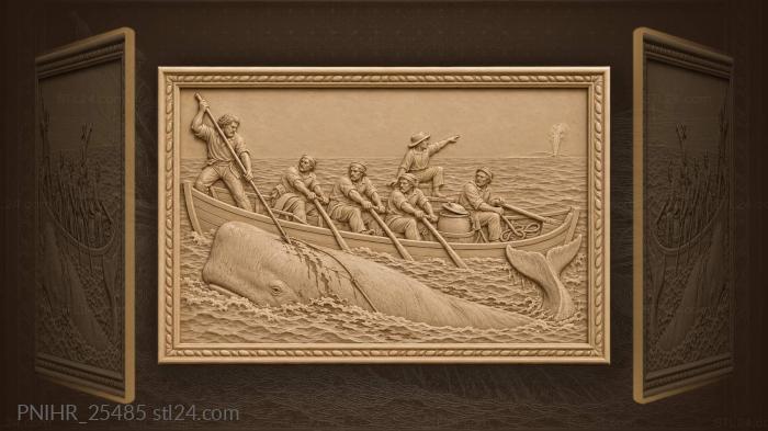 Harpooner raising a lance beside the whale 3d STL model