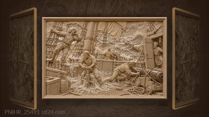 Tempestuous sea three-masted ship struggle 3d STL model