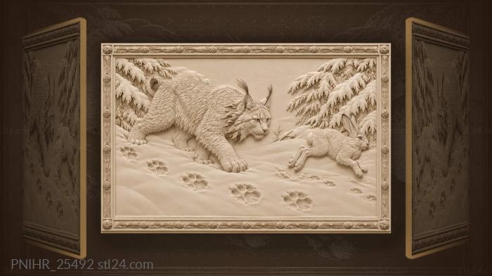 Canada lynx trailing a snowshoe hare 3d STL model