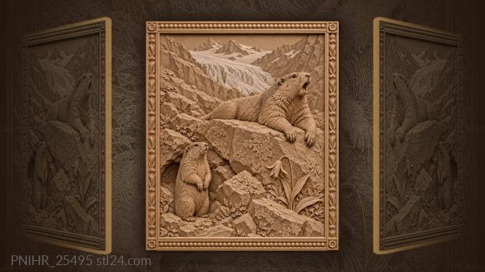 Marmot on rocky alpine sunning spot 3d STL model