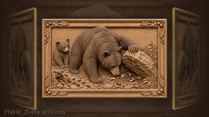 Bear uncovering hidden forest treasure 3d STL model
