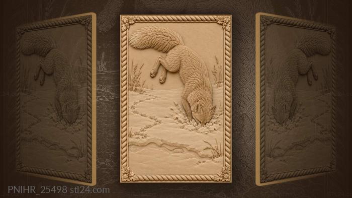 Fox diving headfirst through the snow crust 3d STL model