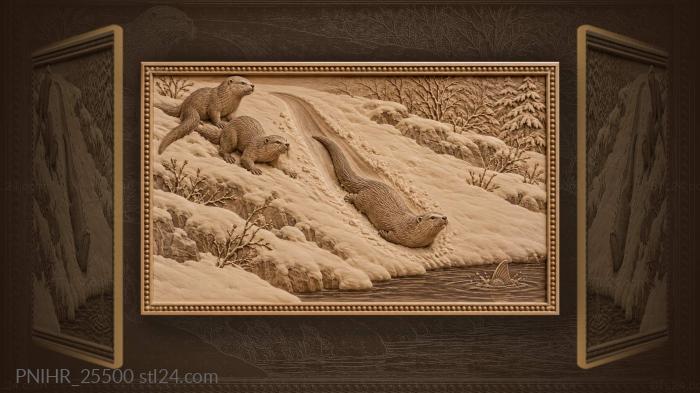 Otter sliding down the snowy bank 3d STL model