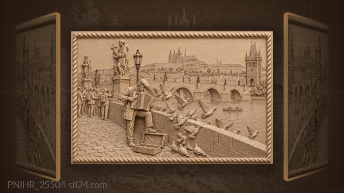 Accordionist serenades pigeons above charles bridge 3d STL model
