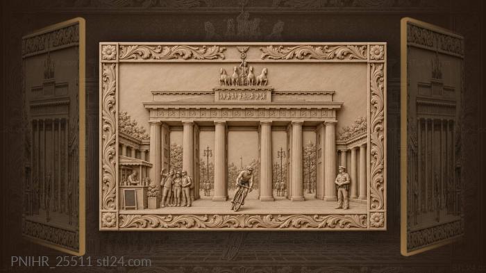 Brandenburg Gate with a cyclist riding through 3d STL model