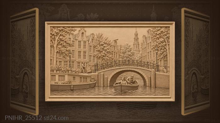 Boat passing under the humped canal bridge 3d STL model