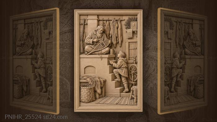 Siberian hunter and grandson by stove 3d STL model