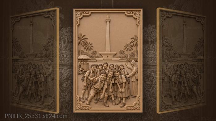 Schoolchildren posing for a photograph at monas 3d STL model